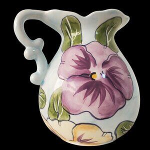 90s WCL Creamer Pale Blue Purple Floral Pattern Ceramic 5.5 H x 5.25 W Vintage